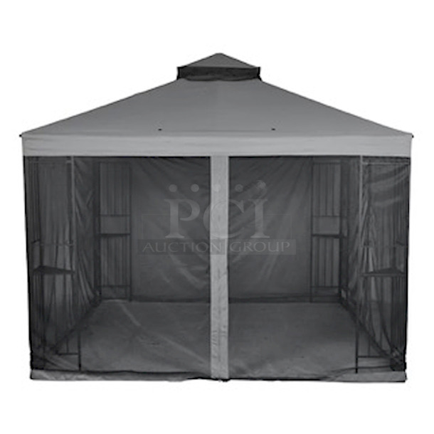 BEAUTIFUL! Mainstays 10ft x 10ft Wide Easy Assembly Outdoor Furniture Patio Gazebo. Includes: Fade-resistant fabric, Mosquito netting, Heavy-duty powder-coated steel frame, Spiral ground stakes, Deck-mount optional
120" X 120" X 111.8" - Image 3 of 6
