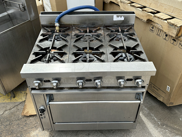 HEAVY DUTY! 36" 6 Burner Range With Convection Oven Base On Commercial Casters, Natural Gas.  - Image 2 of 5