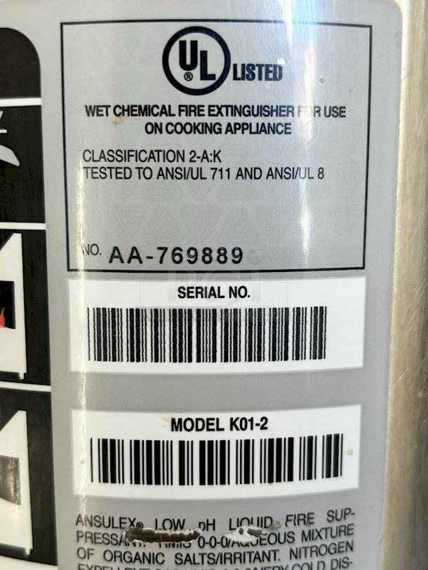 FULLY CHARGED! 6 Liter Ansul K-Guard K01-2, Liquid Agent Fire Extinguishers For Kitchen Use. 
CLASSIFICATION 2-A:K - Image 3 of 3