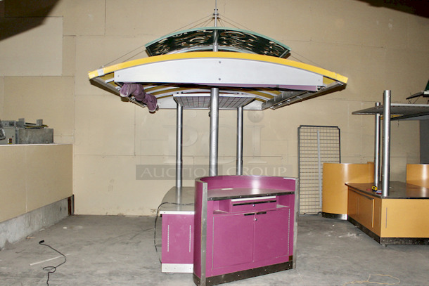 VERY NICE! Kiosk With Point of Sales Station, Locking Drawers, Track Lighting. On Commercial Casters. 150x95-1/2x132. 115v - Image 3 of 6