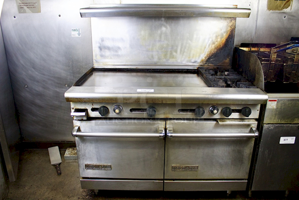 IN GREAT CONDITION! American Range AR-36G-2B-NG 48" 2 Burners & 36" Griddle Heavy-Duty Restaurant Range with 2 Standard Ovens & Adjustable Bullet Feet - Natural Gas 178,000 BTU - Image 2 of 5