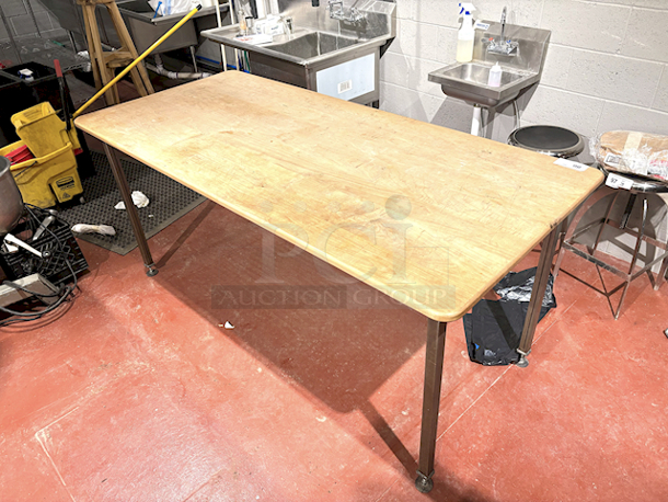 SOLID! Wood Prep-Table With Steel Legs and Adjustable Feet. 80x36x36 - Image 2 of 4