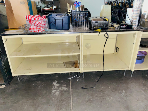7ft Steel Soda Fountain Cabinet With Various Smallware and Equipment.
86x30x36
 - Image 7 of 7