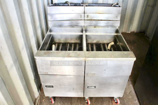 OUTSTANDING! 2 Pitco® SG18-S Natural Gas 75 lb. Stainless Steel Floor Fryers On Commercial Casters, 39x34x45. 2x Your Bid. 