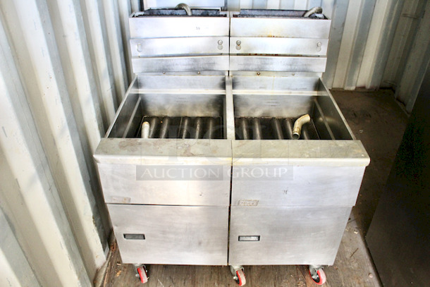 OUTSTANDING! 2 Pitco® SG18-S Natural Gas 75 lb. Stainless Steel Floor Fryers On Commercial Casters, 39x34x45. 2x Your Bid.  - Image 1 of 6