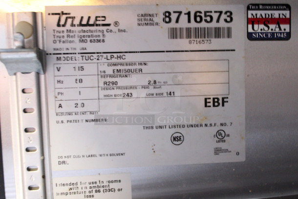 SWEET! True TUC-27-LP-HC 27" W Undercounter Refrigerator w/ (1) Section & (1) Right Hinge Door, 115v. 115 V/60 Hz/1 ph, 279⁄16 in. W x 311⁄16 in. D x 317⁄8 in. H
TESTED! GETS COLD! - Image 7 of 7