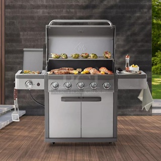 BRAND NEW SCRATCH AND DENT! Members Mark Stainless Steel Commercial Pro Series 5 Burner Propane Gas Powered Grill. Stock Picture Used as Gallery.