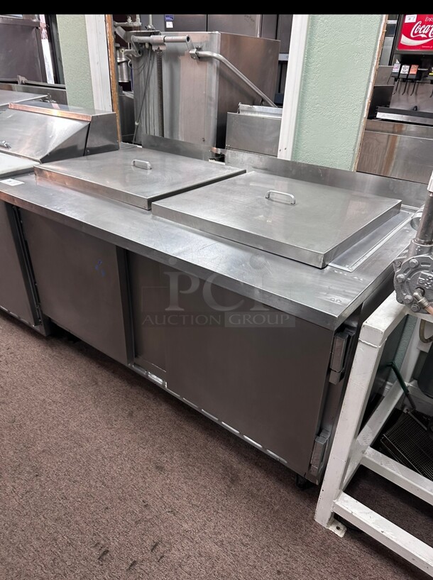 Certified Working Beverage-Air SPE60HC-24M 60 inch 2 Door Mega Top Refrigerated Sandwich Prep Table 115 Volt - Image 4 of 8