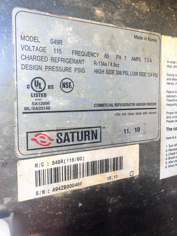 Turbo Air S49R 42.69 CuFt Commercial Refrigerator With 2 Solid Doors 115 Volt Working - Image 2 of 7