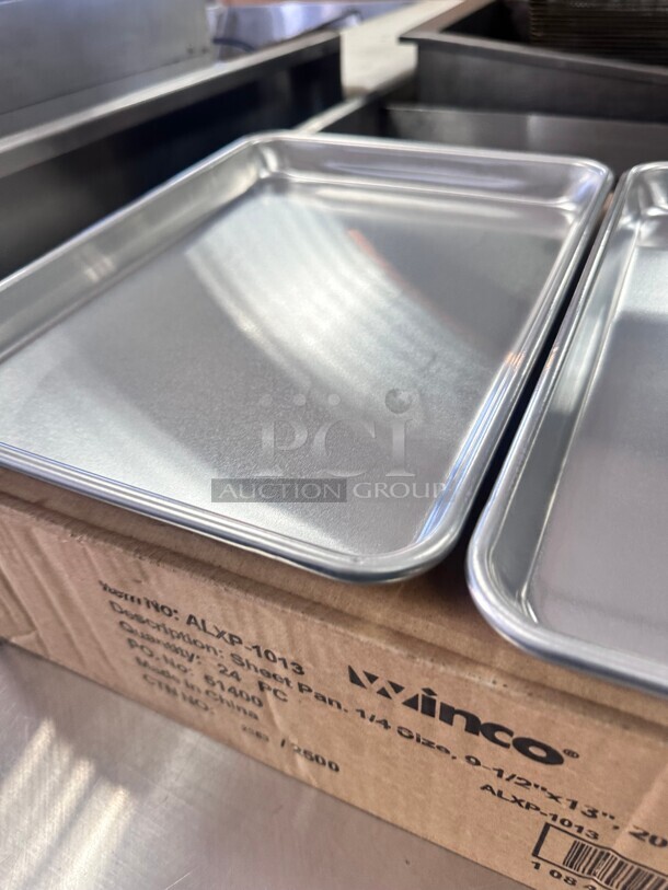 New Winco  1/4 Quarter Size Bun / Sheet Pan - 13 x 9 1/2, 20 gauge Aluminum - Image 5 of 7