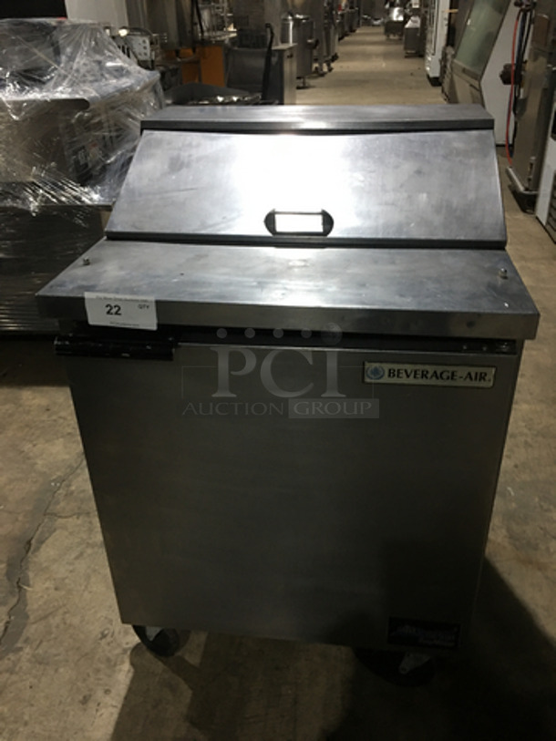 SWEET! Beverage Air Refrigerated Sandwich Prep Table! With Single Door Storage Space! With Poly Coated Rack! All Stainless Steel! On Casters! Model: SPE27 115V 60HZ 1 Phase