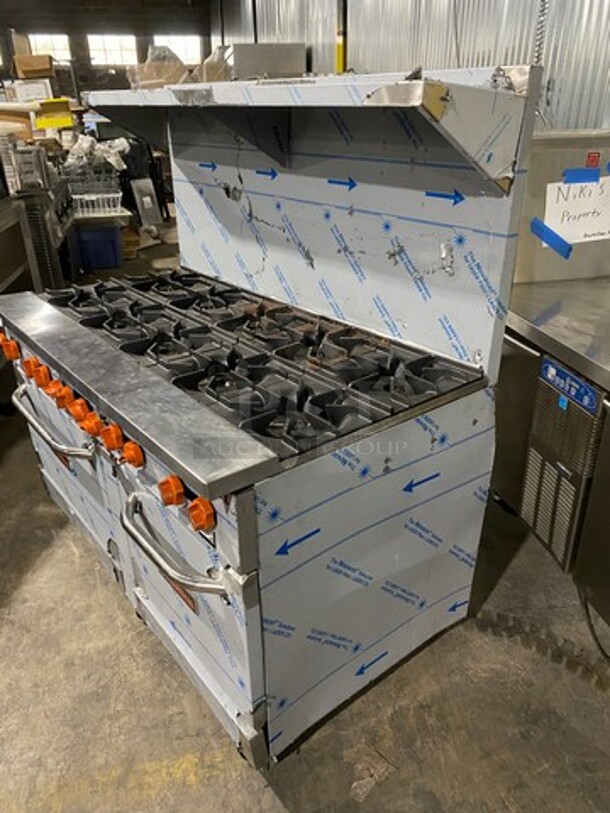 SCRATCH-N-DENT! LATE MODEL! Sierra Commercial Natural Gas Powered 10 Burner Stove! With Raised Back Splash And Salamander Shelf! With 2 Oven Underneath! All Stainless Steel! On Casters! - Image 2 of 12