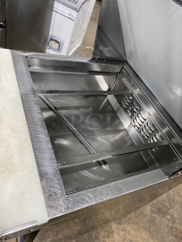 Avantco Commercial Mega Top Refrigerated Sandwich Prep Table! With Commercial Cutting Board! Single Door Storage Space Underneath! All Stainless Steel! On Casters! Model: 178SSPT27MHC SN: 6121420118051008 115V - Image 7 of 10