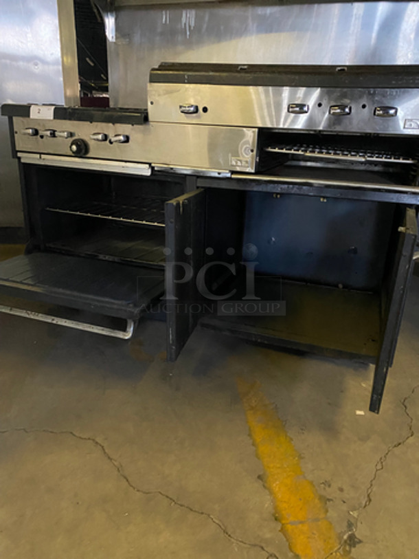 Commercial Natural Gas Powered 4 Burner Stove! With Built In Flat Top Grill! With Back Splash And Salamander Shelf! With Full Size Oven! Metal Oven Rack! With 2 Door Storage Area Underneath! All Stainless Steel! - Image 8 of 12