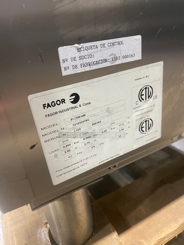 SCRATCH-N-DENT! LATE MODEL! Fagor Commercial Undercounter Dishwasher! All Stainless Steel! Model: FI72W SN: 1102000163 208/220/240V 60HZ 3 Phase - Image 8 of 10