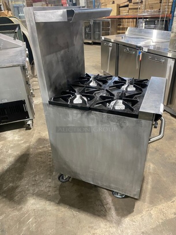 Commercial Natural Gas Powered 4 Burner Stove! With Raised Back Splash! With Oven Underneath! Stainless Steel Body! On Casters! - Image 2 of 11
