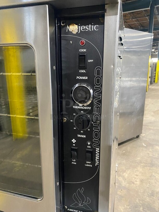 American Range Majestic Stainless Steel Commercial Gas-Powered Full-Size Convection Oven w/ View Through Doors, Metal Oven Racks and Thermostatic Controls and Under Shelf on Commercial Casters! - Image 6 of 7