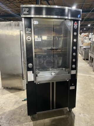 Nice! ROTISOL Heavy Duty Natural Gas Fired Chicken Rotisserie Machine! With Skewers! Model 975.5 Serial 7949! 220-240V/60Hz/1 Phase! On Commercial Casters! 
