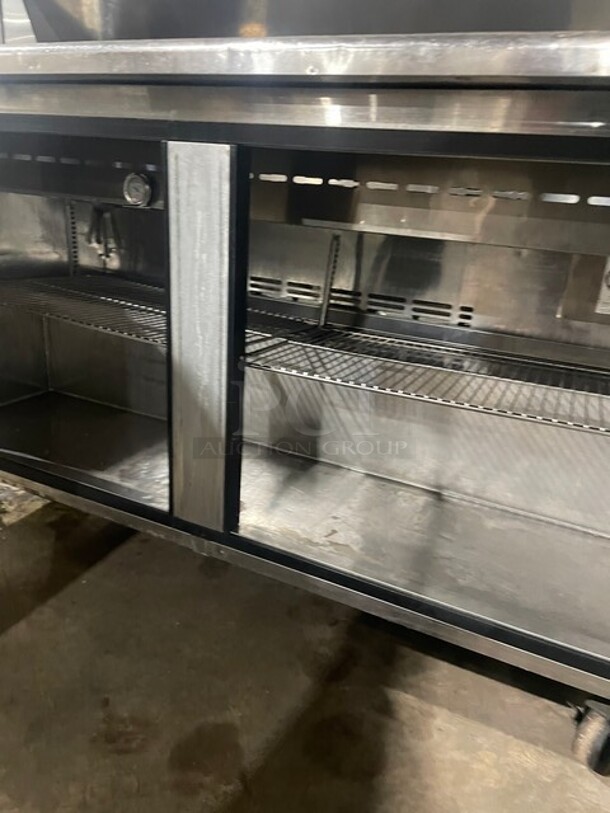 Nice! Turbo Air Stainless Steel Commercial Sandwich/Salad Refrigerated Prep Table! Eletric Powered! On Casters! With Double Over Head Shelf! MODEL TST-60SD 115V
 - Image 6 of 10