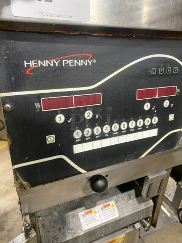 Henny Penny Commercial Natural Gas Powered 2 Bay Fryer! All Stainless Steel On Casters! Model: EEG142FFXX SN: BW1304009 - Image 9 of 12