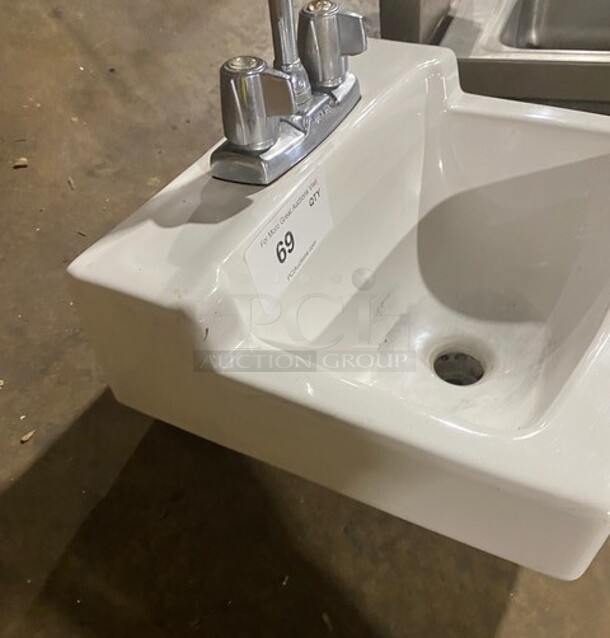 Single Bay Wall Mount Sink With Faucet and Handles! - Image 3 of 7