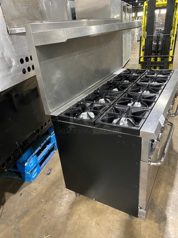 NICE! USR Cookline Commercial Natural Gas Powered 10 Burner Stove! With Raised Back Splash And Salamander Shelf! With 2 Full Size Oven Underneath! All Stainless Steel! On Legs! - Image 2 of 11