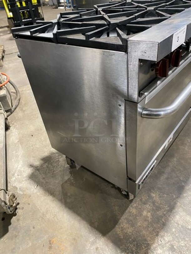 NICE! Vulcan Commerical Natural Gas Powered 10 Burner Stove! With 2 Oven Underneath! All Stainless Steel! On Casters! Working When Removed! - Image 2 of 10