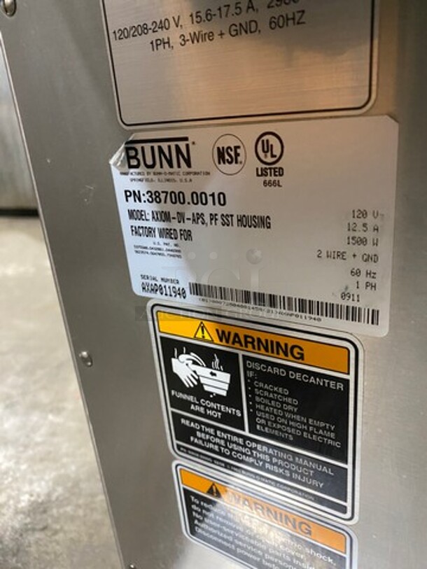 Bunn Commercial Countertop Automatic Air Pot Coffee Brewer! With Hot Water Line! Stainless Steel Body! Model: AXIOMDVAPS SN: AXAP011940 120V 60HZ 1 Phase - Image 6 of 9