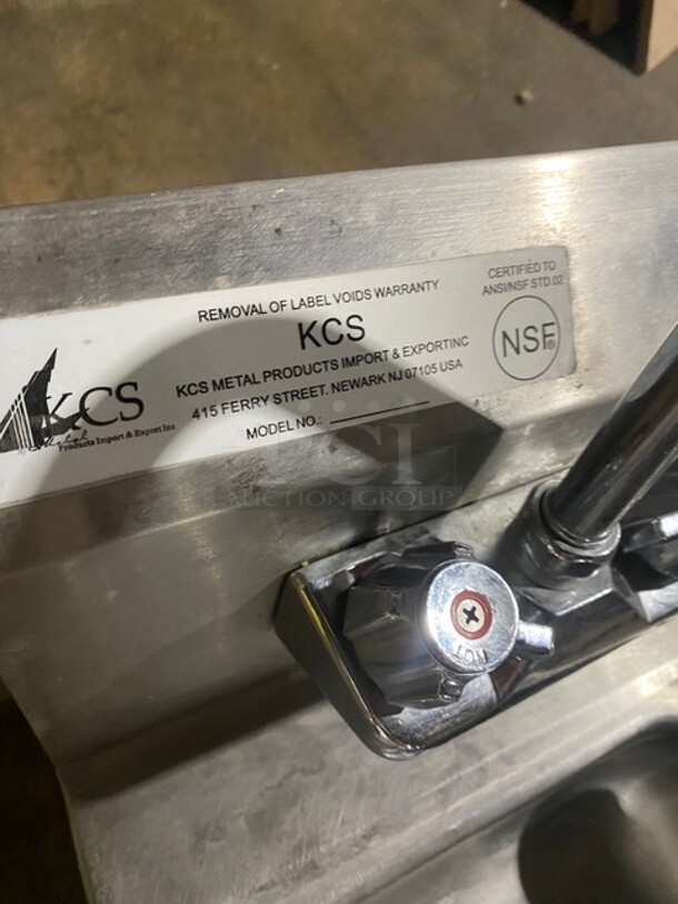 KCS Commercial Stainless Steel Hand Sink! With Back Splash! With Faucet And Handles! - Image 6 of 6