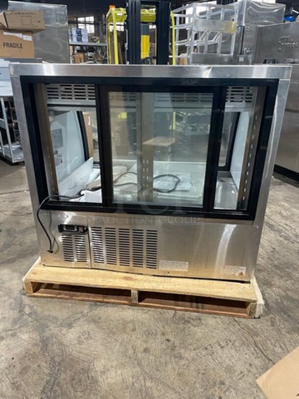 GREAT! NEW! Chef AAA Commercial Refrigerated Deli Display Case! With Curved Front Glass! With Sliding Rear Access Glass Doors! With Poly Coated Racks! Stainless Steel Body! Model: DC120HC SN: 6332315017080221 110V - Image 3 of 11