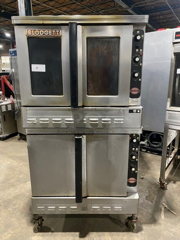 Blodgett Commercial Natural Gas Powered Double Deck Convection Oven! With View Through And Solid Doors! Metal Oven Racks! All Stainless Steel! On Casters! 2x Your Bid Makes One Unit! WORKING WHEN REMOVED!