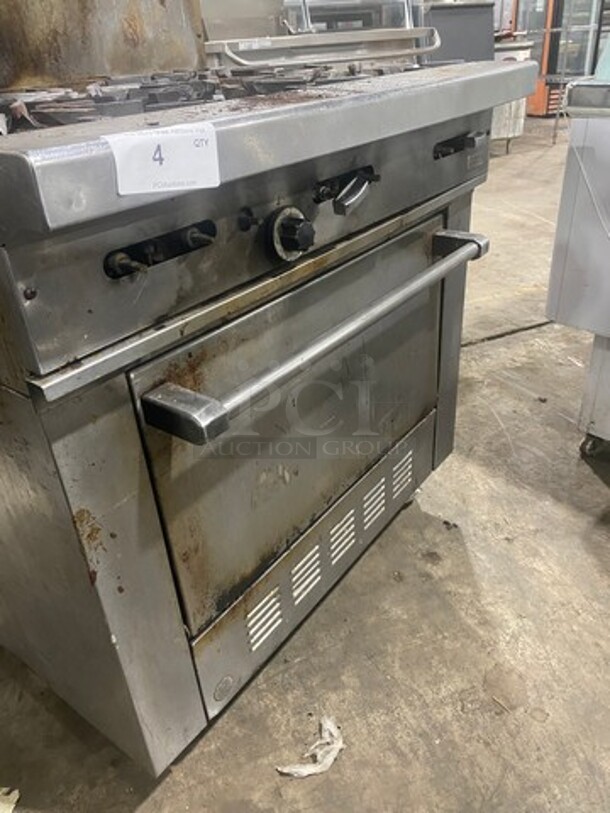 Garland Commercial Natural Gas Powered 6 Burner Stove! With Raised Back Splash And Salamander Shelf! With Oven Underneath! All Stainless Steel! On Legs! - Image 6 of 9