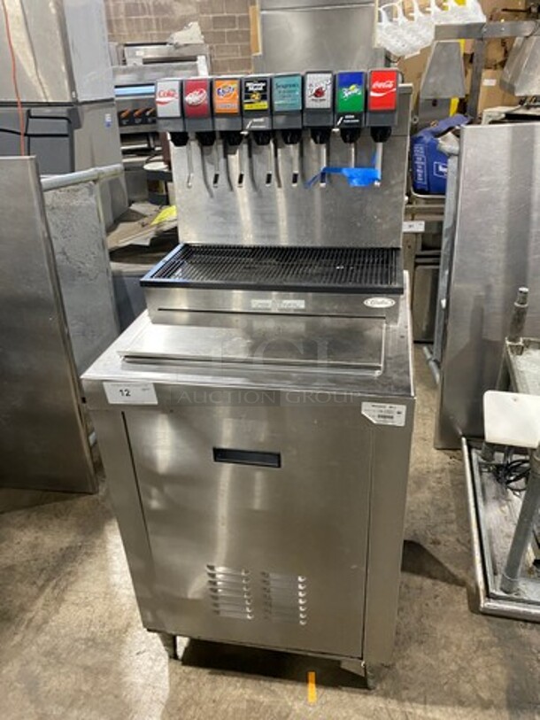 Cornelius Commercial 8 Spout And Ice Dispenser Beverage System! On Commercial Ice Bin! All Stainless Steel! On Legs! Model: CB2323AK SN: 74P1615KD160 115V
