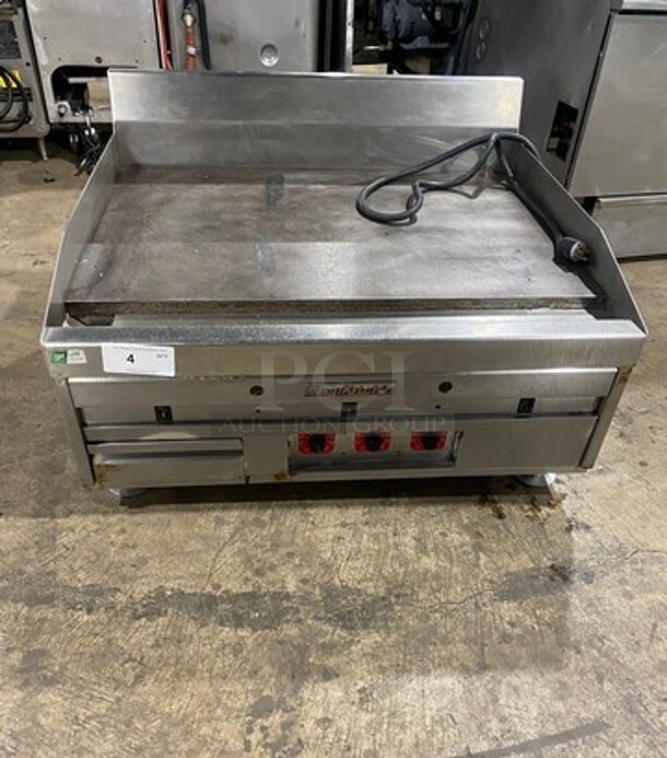 MagiKitch'n Commercial Countertop Gas Powered Flat Top Griddle! With Back And Side Splashes! All Stainless Steel! On Small Legs! - Image 1 of 9