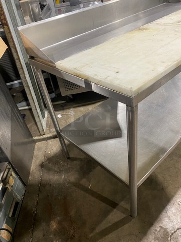 NICE! Solid Stainless Steel Work Top/ Prep Table! With Commercial Cutting Board! With Back Splash! With Mounted Can Opener! With Storage Space Underneath! On Legs! - Image 4 of 9