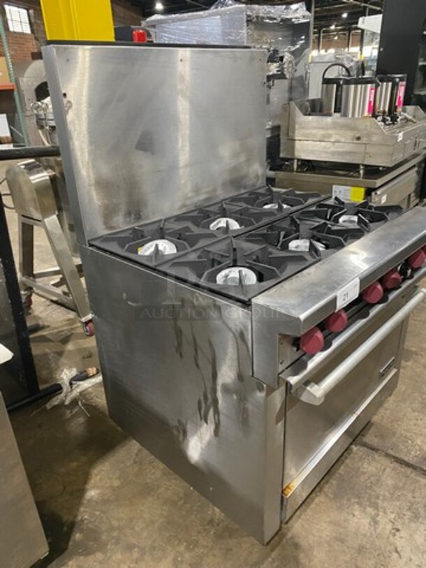 Therma Tek Commercial Natural Gas Powered 6 Burner Stove! With Raised Back Splash! With Oven Underneath! All Stainless Steel! On Legs! - Image 4 of 9