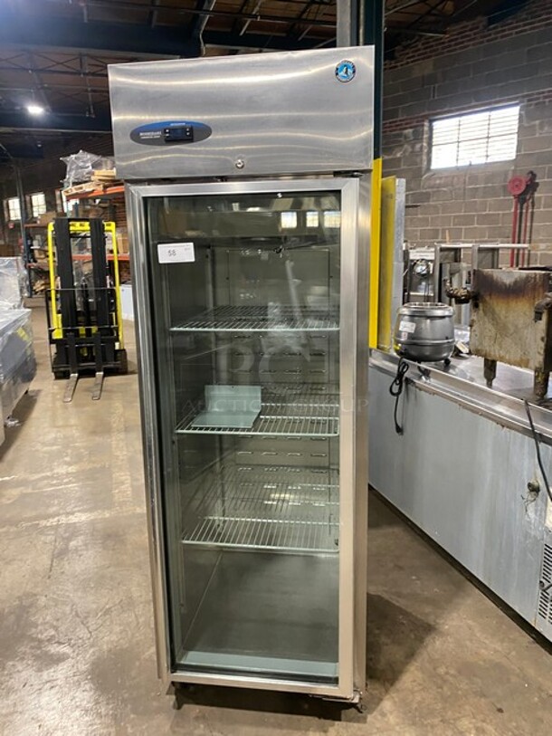 Hoshizaki Commercial Single Door Reach In Cooler! With View Through Door! Poly Coated Racks! Stainless Steel Body! On Casters! Model: CR1SFGYCR SN: F60129E 115V 60HZ 1PH - Item #1112012