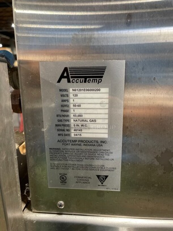 BEAUTIFUL! Accutemp Commercial Natural Gas Powered Double Deck Stand Mounted Boiler Less Steamer! All Stainless Steel! On Casters! 2x Your Bid Makes One Unit! WORKING WHEN REMOVED! Model: N61201E06000200 SN: 46145 - Image 5 of 11