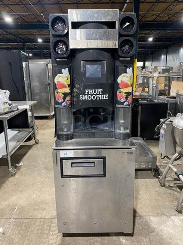 AMAZING! Manitowoc Multiplex Smoothie Workstation! On Single Door Undercounter Cooler! With Poly Bins! All Stainless Steel! On Casters! Model: MB81 SN: 1701150000857 115V 60HZ 1 Phase