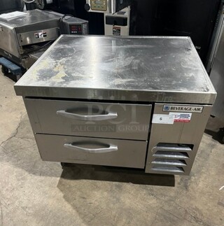 Beverage Air Stainless Steel Commercial 2 Drawer Chef Base on Commercial Casters! 
Working When Removed! MODEL WTFCS36D1 SN: 13308083 115V 1PH