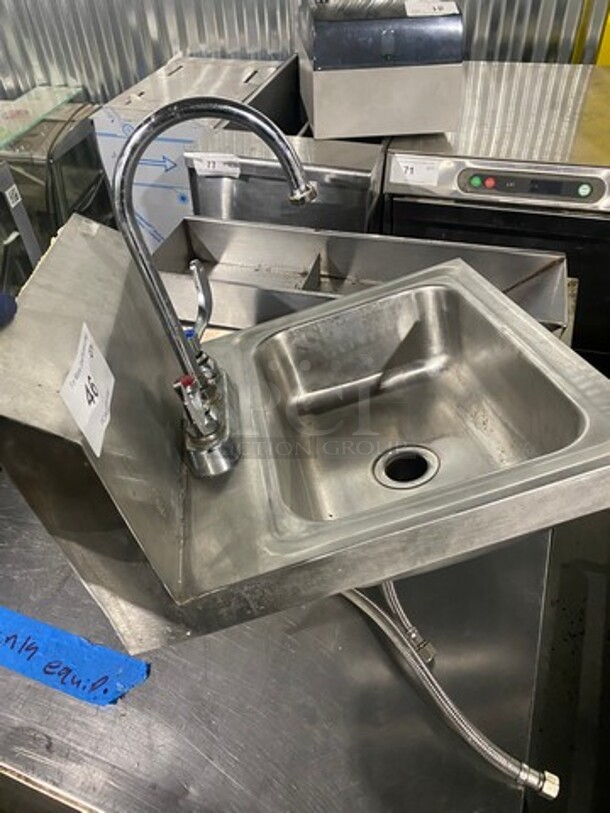 Commercial Stainless Steel Hand Sink! With Raised Back Splash! With Faucet And Handles! - Image 4 of 7