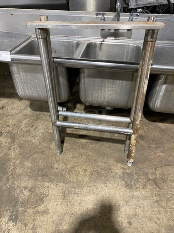 Commercial 3 Compartment Dish Washing Sink! With Dual Side Drain Board! With Faucet And Handles! With Back Splash! All Stainless Steel! With Legs! - Image 8 of 8