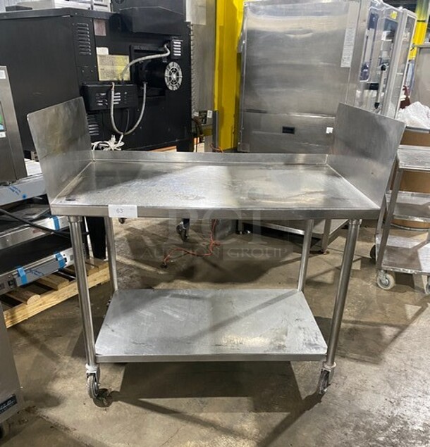 All Stainless Steel Prep/Work Table With High Rise Side Splashes And With Back Splash! On Casters!