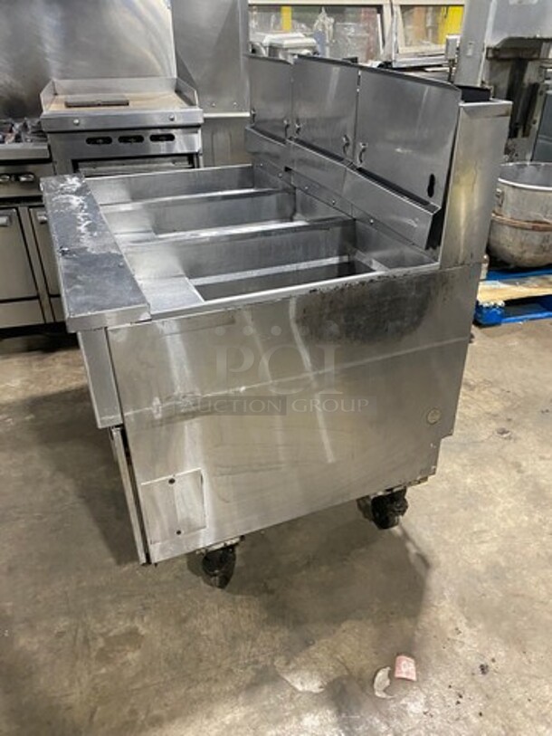 PITCO Soltice Series Frialator Stainless Steel Commercial Natural Gas Powered 3 Bay Deep Fat Fryer! Model SSH60 Serial G12FC026375! On Commercial Casters! - Image 3 of 10