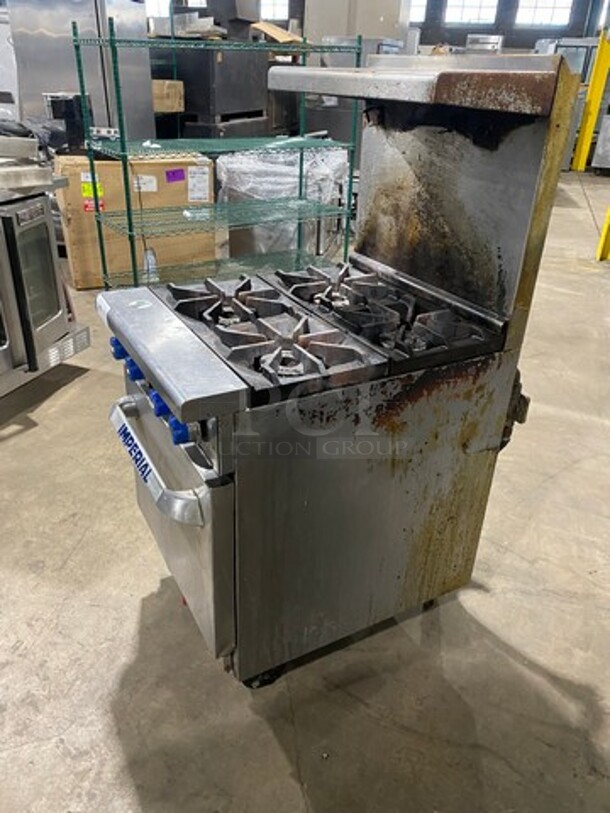 Imperial Commercial Natural Gas Powered 4 Burner Stove! With Raised Back Splash And Salamander Shelf! With Oven Underneath! All Stainless Steel! On Casters! Model: IR4 SN: 03273711 - Image 2 of 10