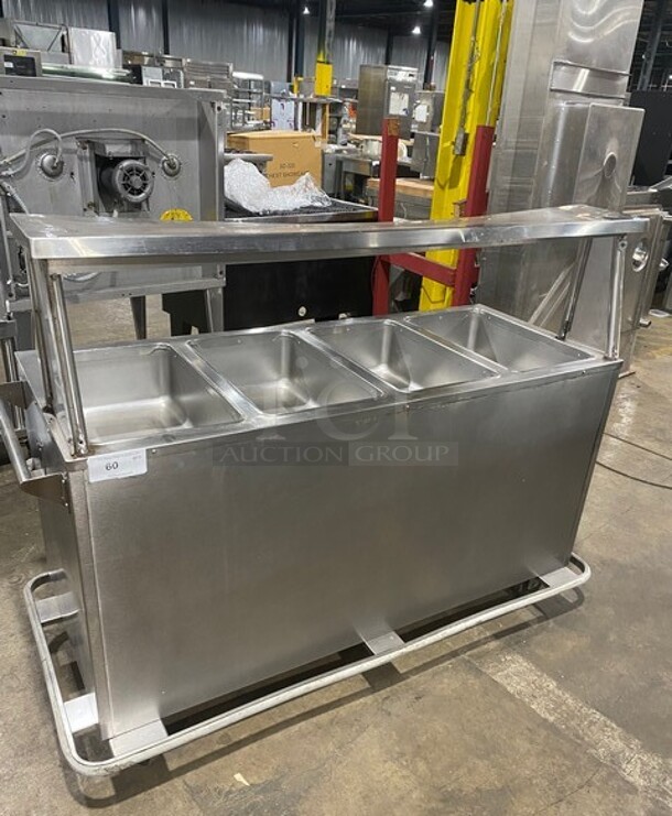 NICE! Seco Electric Powered All Stainless Steel 4 Compartment Steam Table! With Sneeze Guard!On Casters!