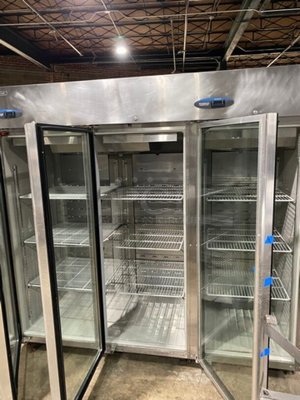 COOL! Hoshizaki Commercial 3 Door Reach In Refrigerator Merchandiser! With View Through Doors! Poly Coated Racks! All Stainless Steel! On Casters! Model: CR3BFGY SN: D80055J 115V 60HZ 1 Phase! Working When Removed! - Image 5 of 12
