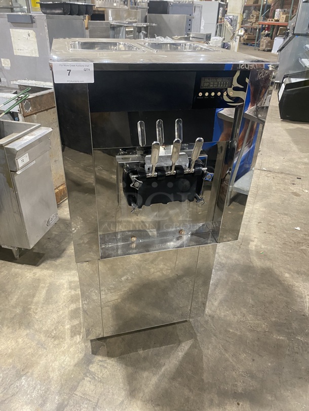 FAB! Elvaria Stainless Steel Commercial Air Cooled 3 Flavor w/ Twist Soft Serve Ice Cream/Yogurt Machine on Commercial Casters! MODEL 515TW! 220-240V! - Image 1 of 8