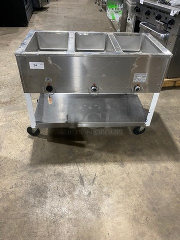 Duke Commercial Electric Powered 3 Well Steam Table! With Storage Space Underneath! All Stainless Steel! On Casters! Model: E303M SN: 12063086 208V 60HZ 3 Phase - Image 1 of 11