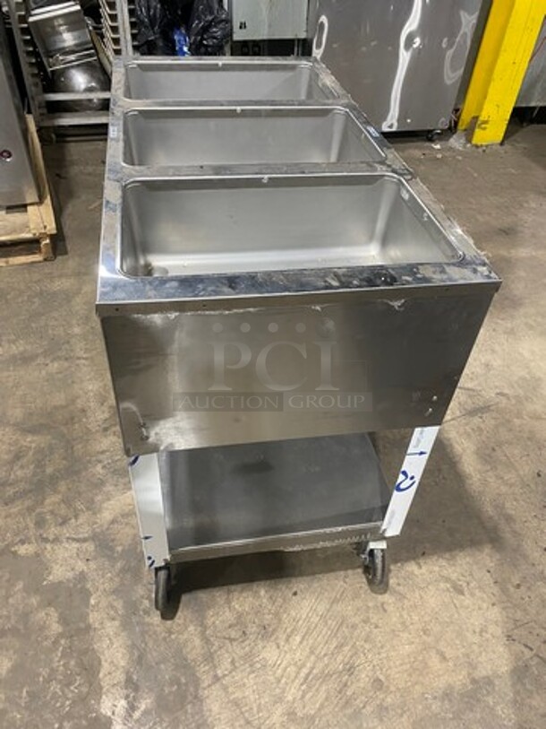 Duke Commercial Electric Powered 3 Well Steam Table! With Storage Space Underneath! All Stainless Steel! On Casters! Model: E303M SN: 12063086 208V 60HZ 3 Phase - Image 4 of 11
